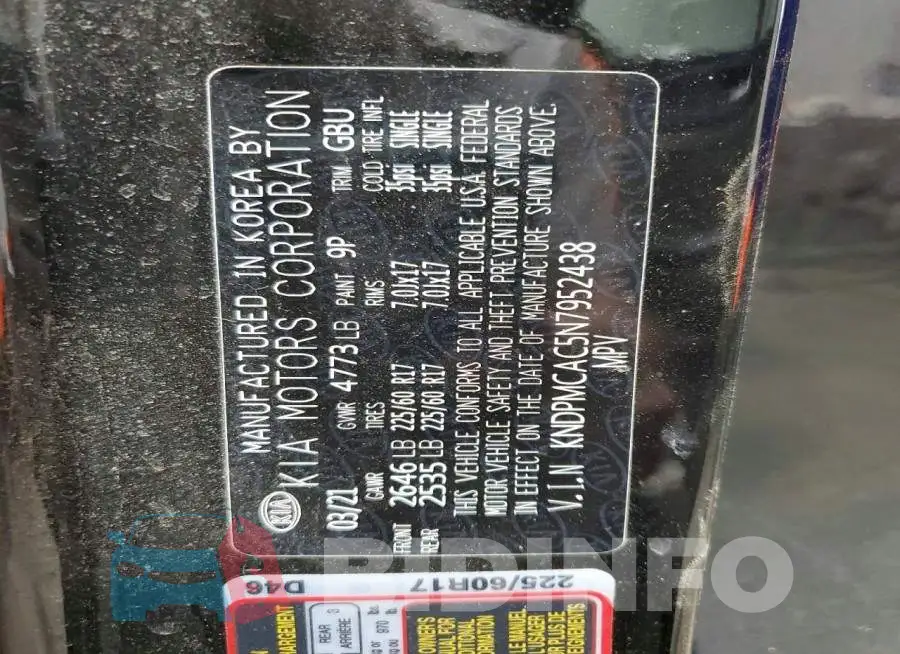 KNDPMCAC5N7952438 Photo# 7