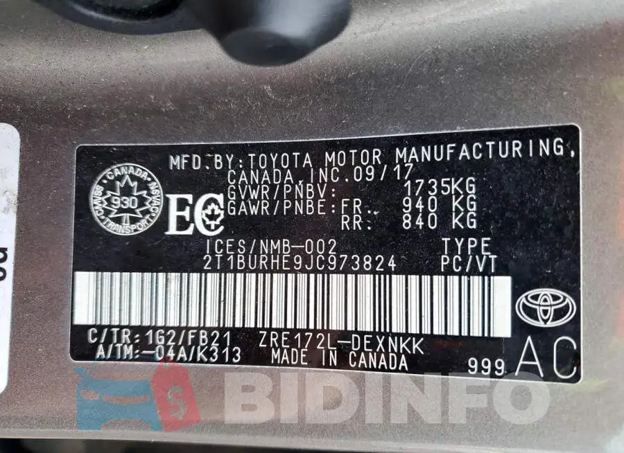 2T1BURHE9JC973824 Photo# 12