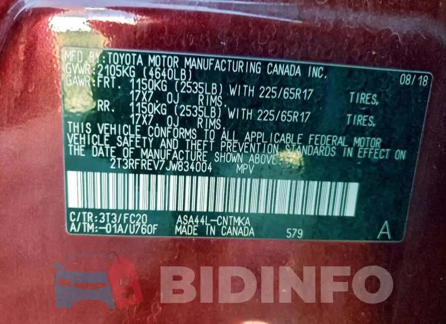 2T3RFREV7JW834004 Photo# 13