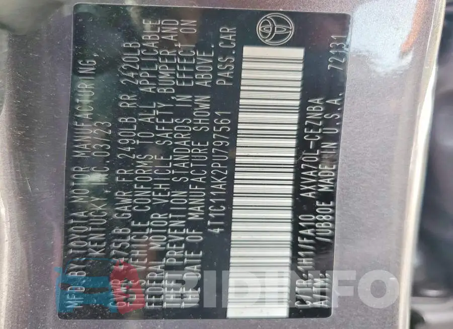4T1C11AK2PU797561 Photo# 12