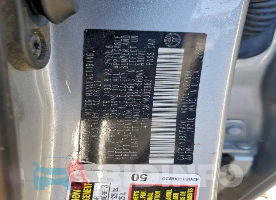 4T1C31AK1MU029821 Photo# 12