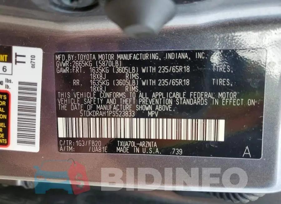5TDKDRAH1PS523833 Photo# 13