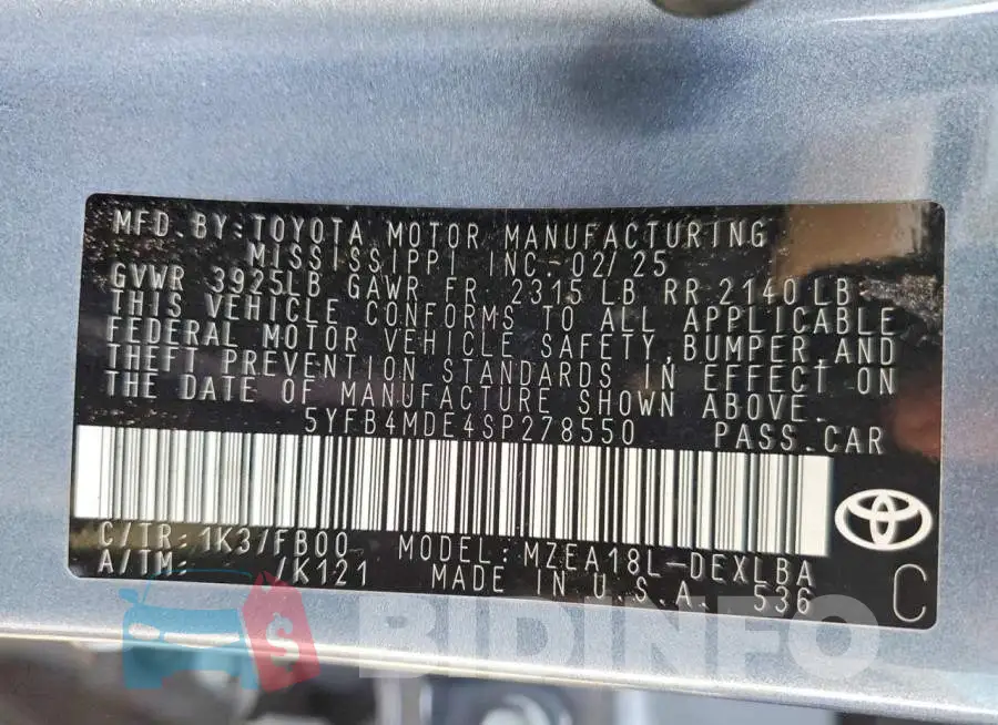 5YFB4MDE4SP278550 Photo# 12