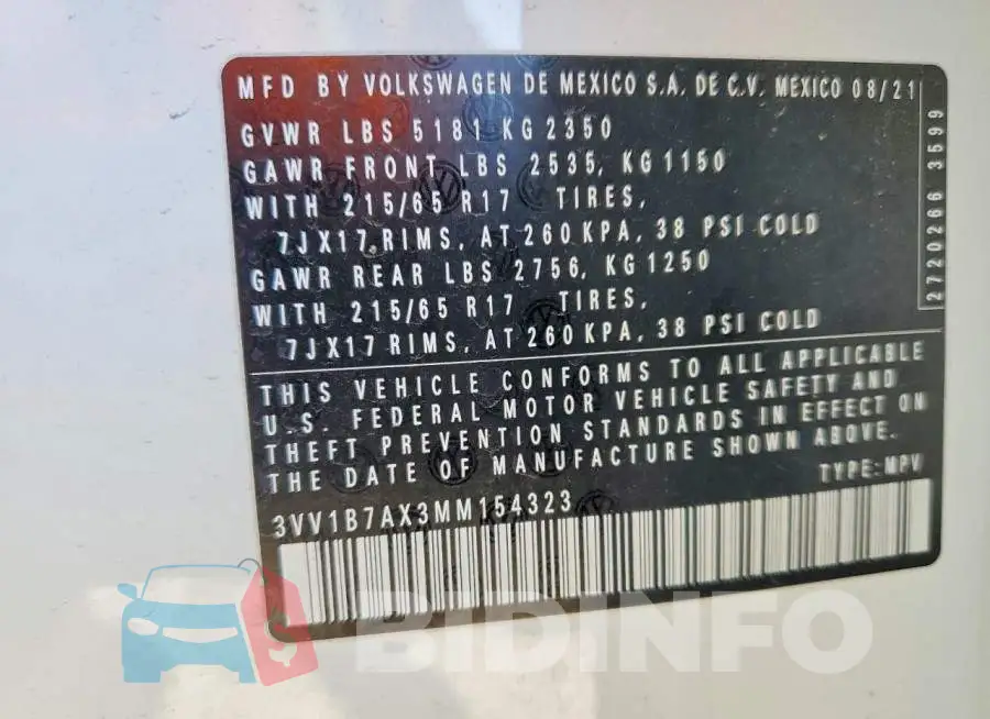 3VV1B7AX3MM154323 Photo# 13