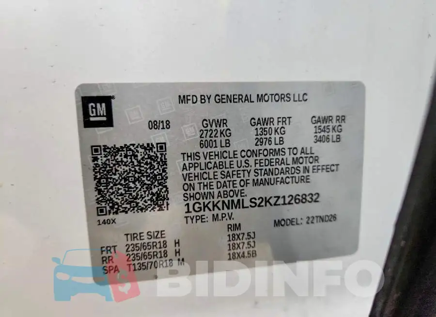 1GKKNMLS2KZ126832 Photo# 13