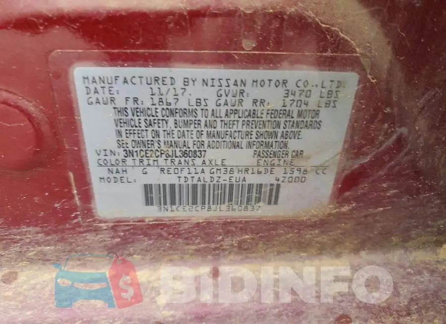 3N1CE2CP8JL360837 Photo# 12