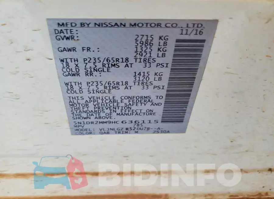 5N1DR2MM9HC636115 Photo# 13