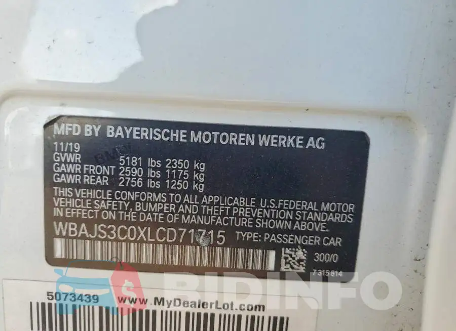 WBAJS3C0XLCD71715 Photo# 12
