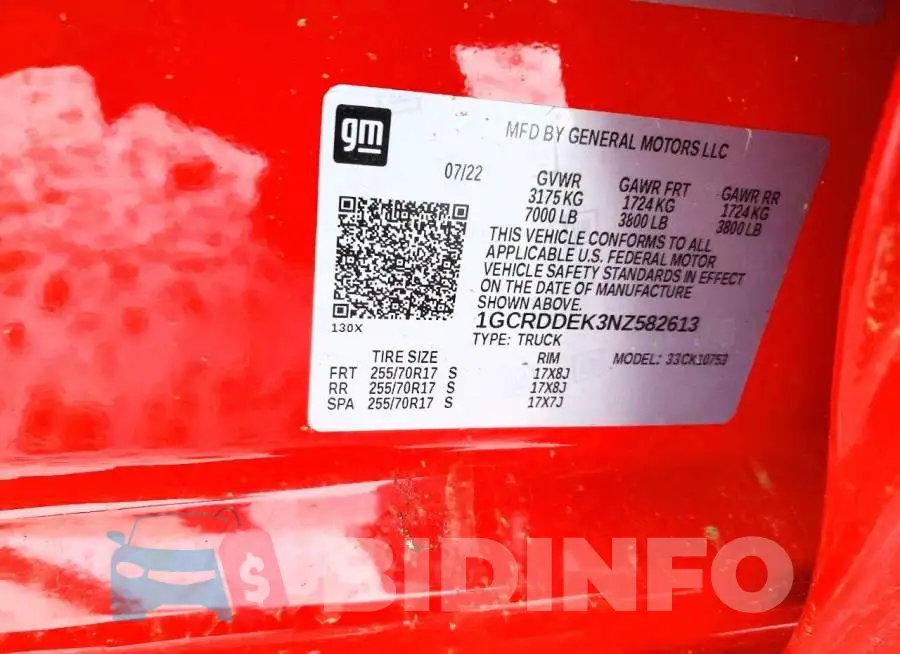 1GCRDDEK3NZ582613 Photo# 12