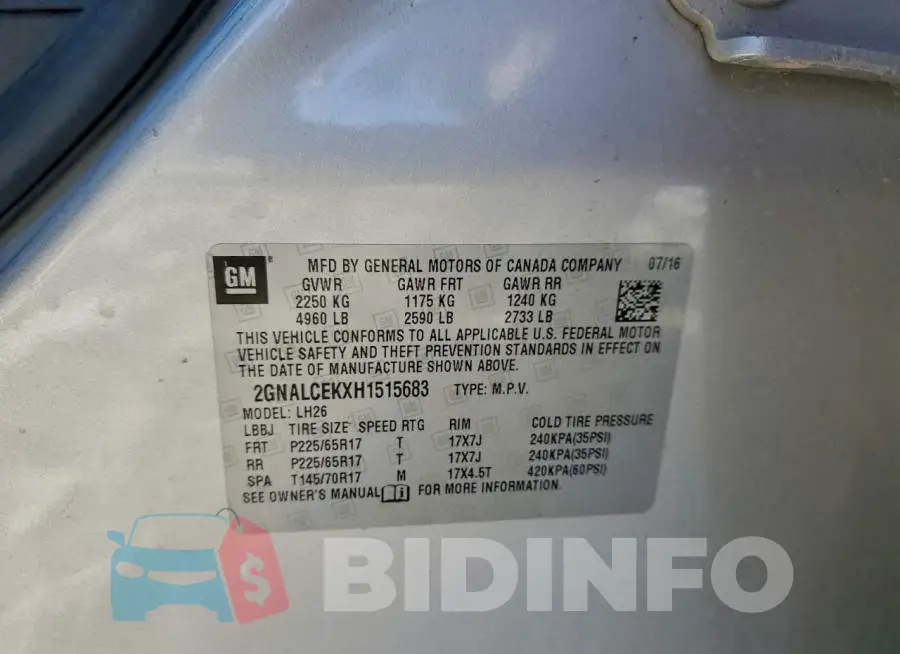 2GNALCEKXH1515683 Photo# 13