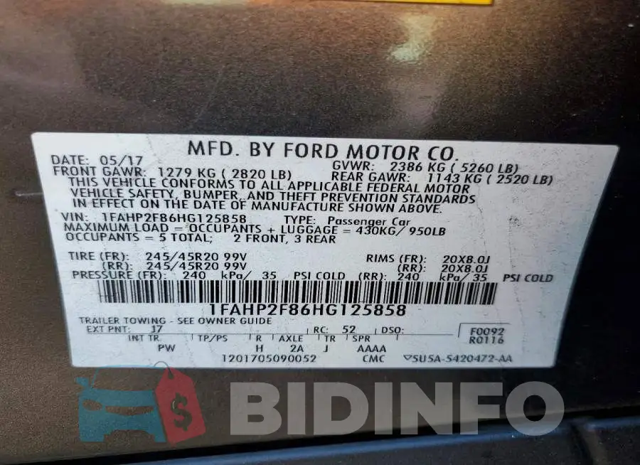 1FAHP2F86HG125858 Photo# 12