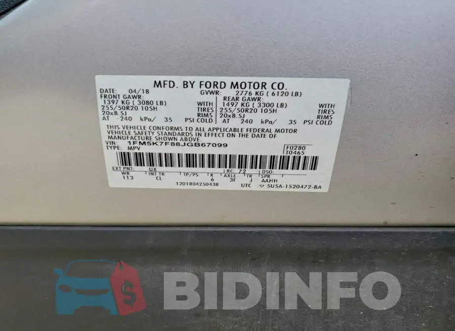 1FM5K7F88JGB67099 Photo# 13