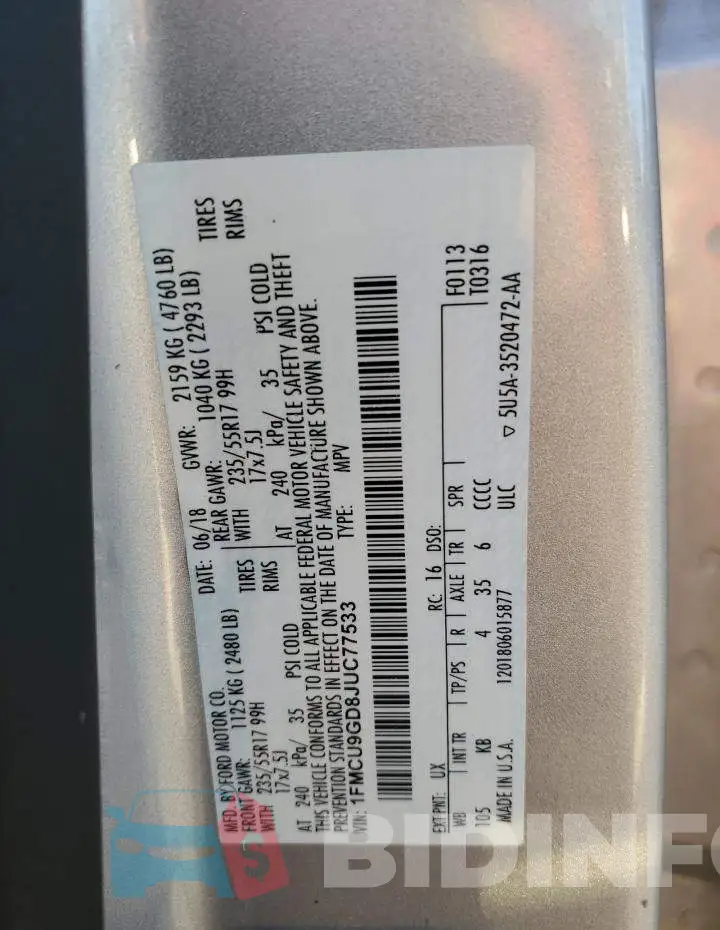 1FMCU9GD8JUC77533 Photo# 12