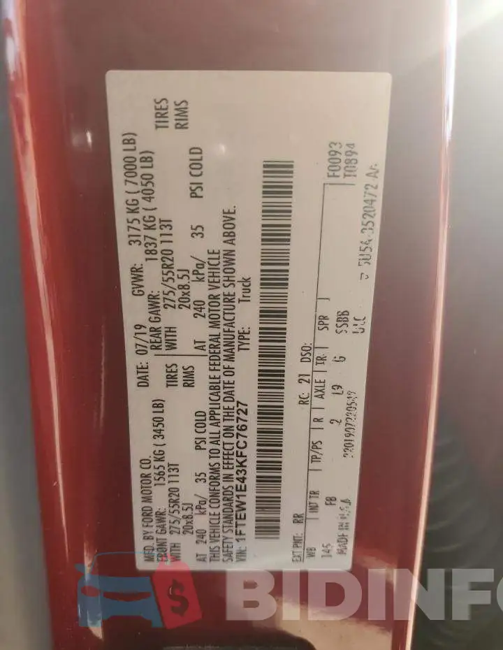 1FTEW1E43KFC76727 Photo# 12