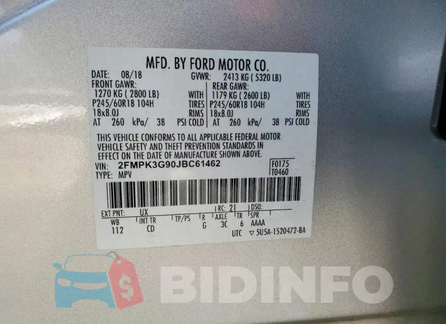 2FMPK3G90JBC61462 Photo# 12