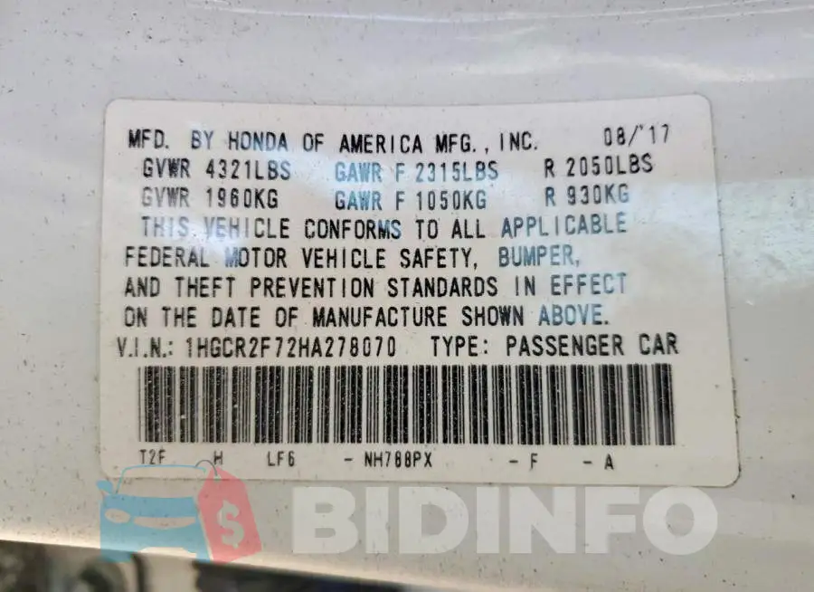 1HGCR2F72HA278070 Photo# 12