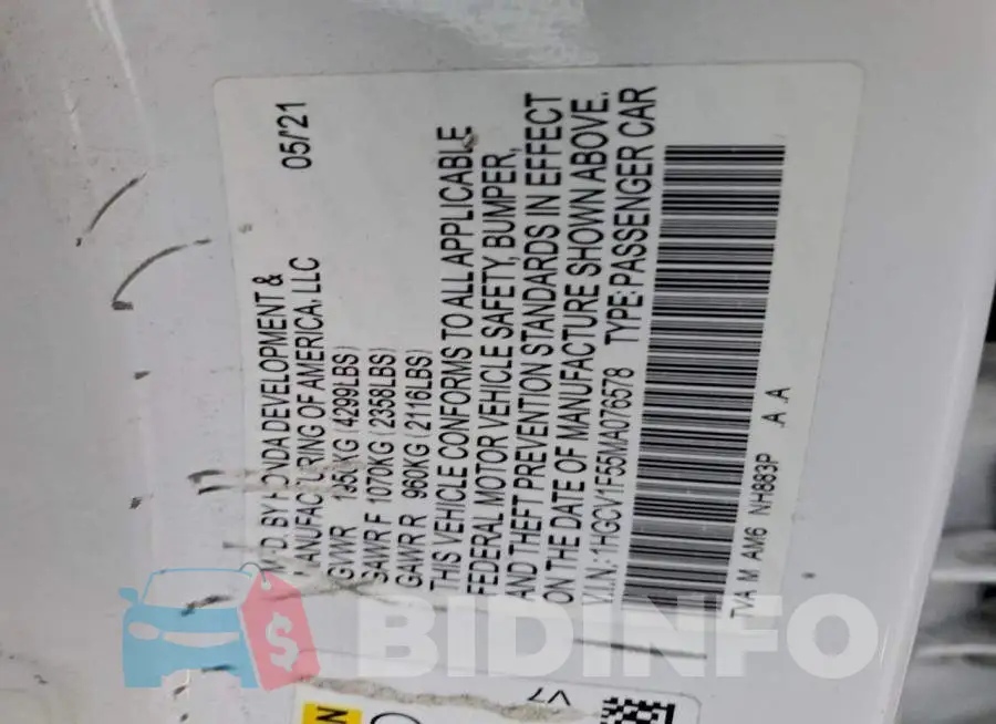 1HGCV1F55MA076578 Photo# 12