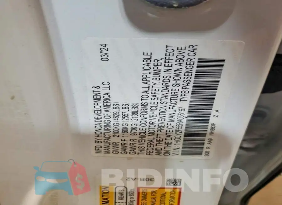 1HGCY2F55RA055167 Photo# 12