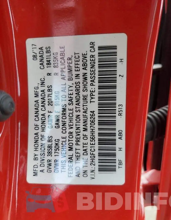 2HGFC1E56HH706264 Photo# 12