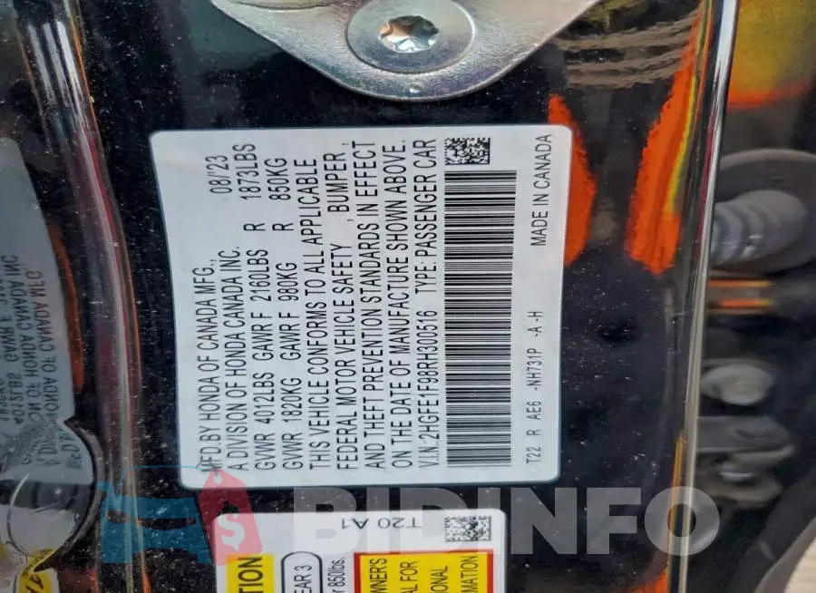 2HGFE1F98RH300516 Photo# 12