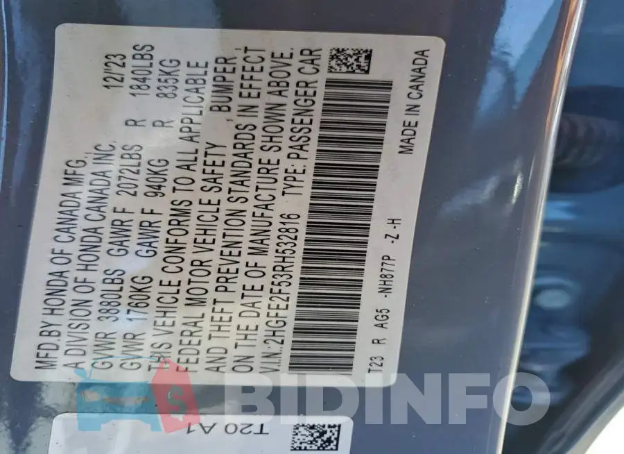 2HGFE2F53RH532816 Photo# 13