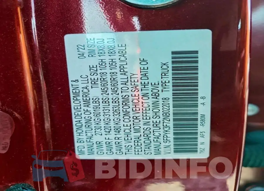 5FPYK3F72NB022018 Photo# 12