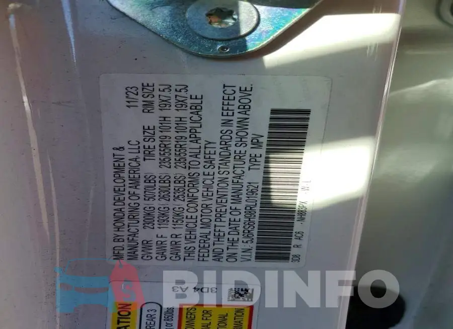 5J6RS6H98RL019621 Photo# 13