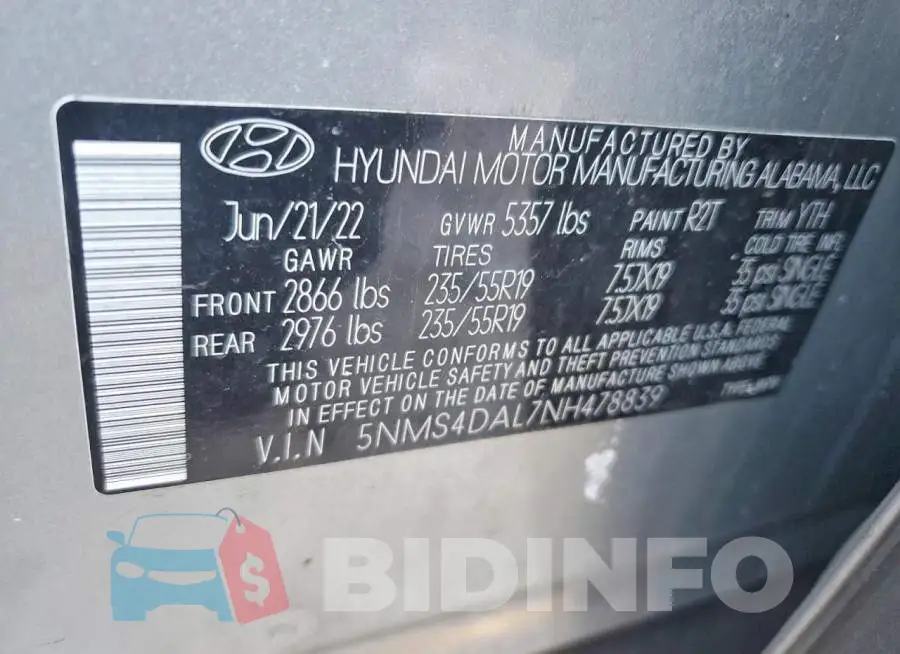 5NMS4DAL7NH478839 Photo# 13