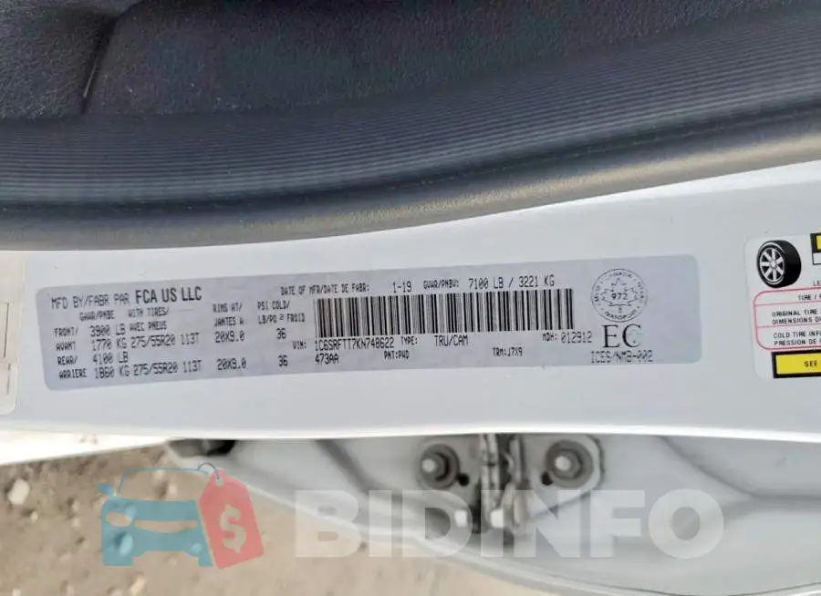 1C6SRFTT7KN748622 Photo# 12