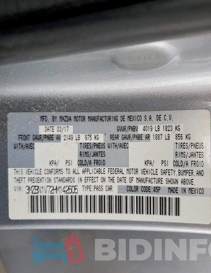 3MZBN1V72HM142605 Photo# 12