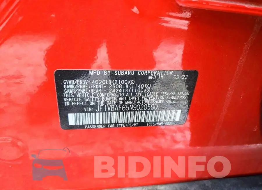 JF1VBAF65N9020500 Photo# 12