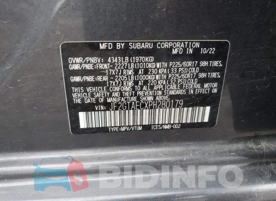 JF2GTAECXPH280179 Photo# 13