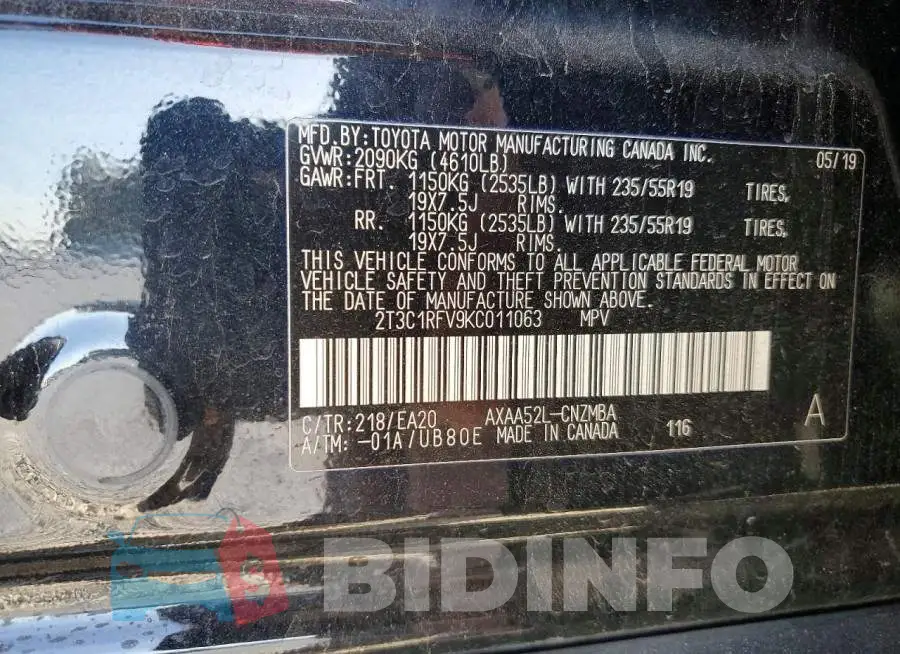2T3C1RFV9KC011063 Photo# 14