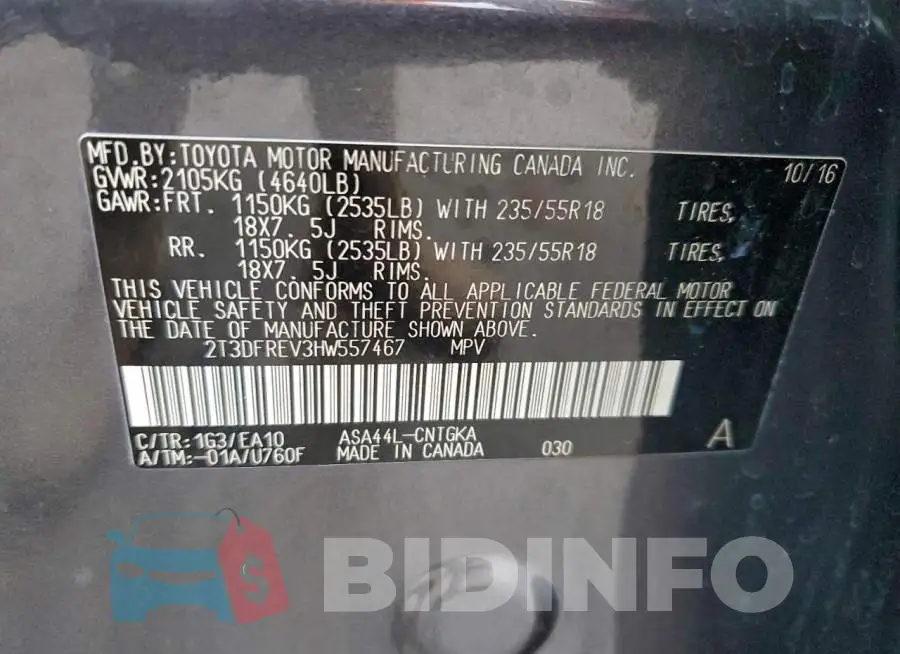 2T3DFREV3HW557467 Photo# 13