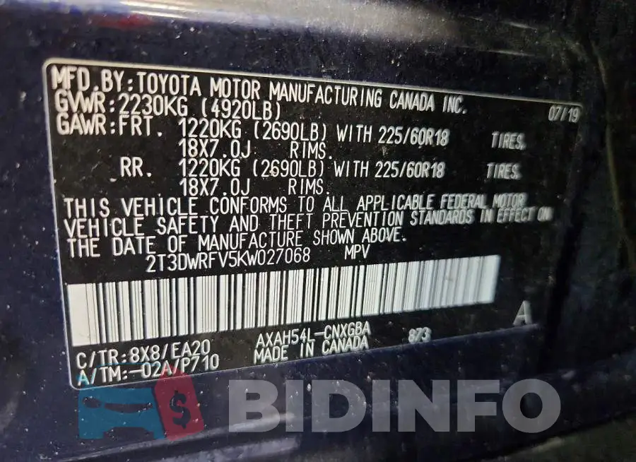 2T3DWRFV5KW027068 Photo# 13