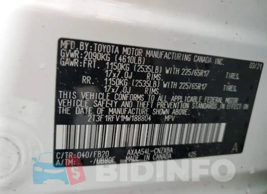 2T3F1RFV1MW188804 Photo# 14