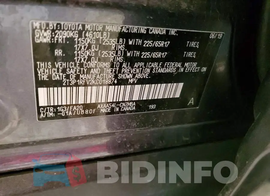 2T3P1RFV2KC018874 Photo# 12