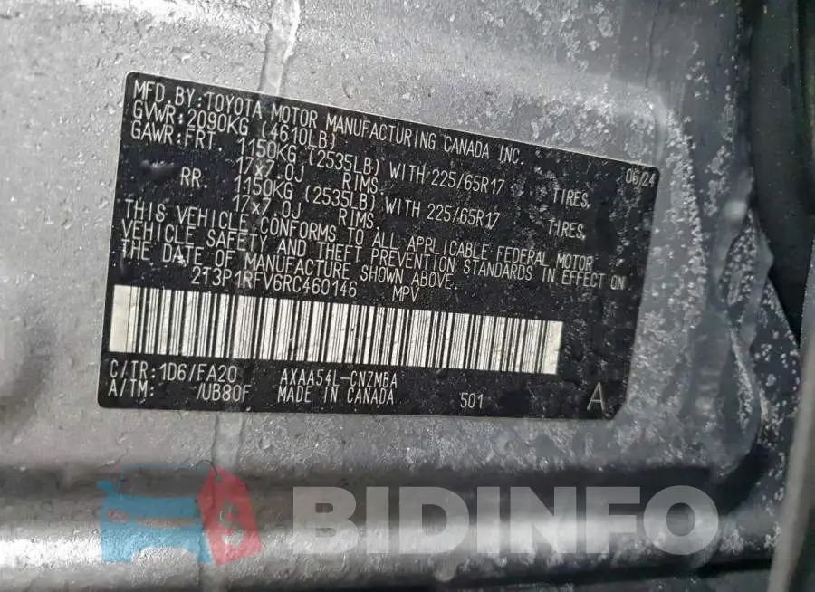 2T3P1RFV6RC460146 Photo# 13
