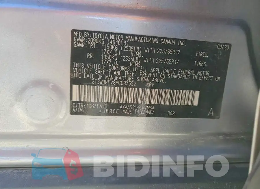 2T3W1RFV8MC087552 Photo# 13