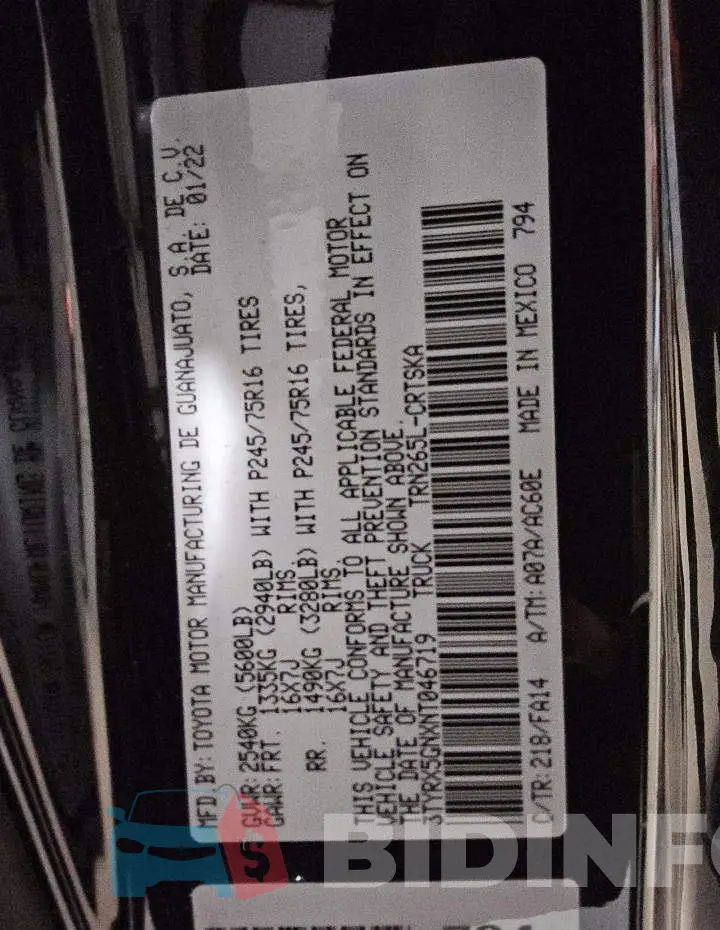 3TYRX5GNXNT046719 Photo# 12