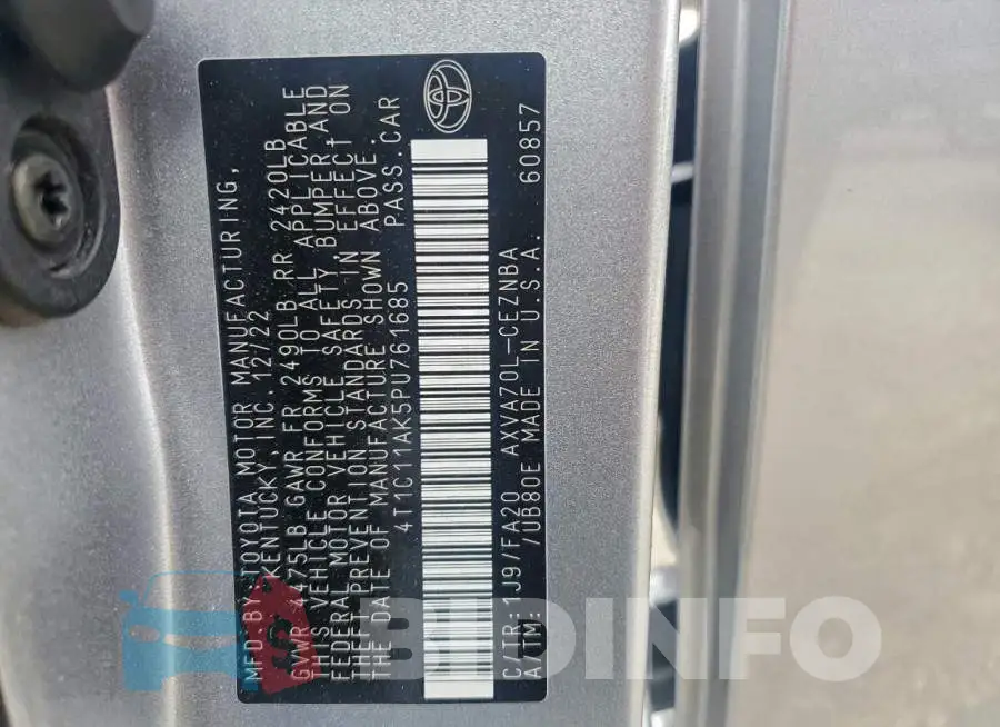 4T1C11AK5PU761685 Photo# 13