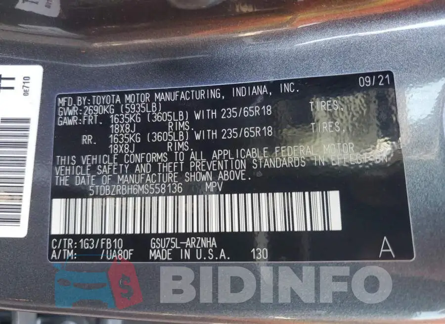 5TDBZRBH6MS558136 Photo# 14
