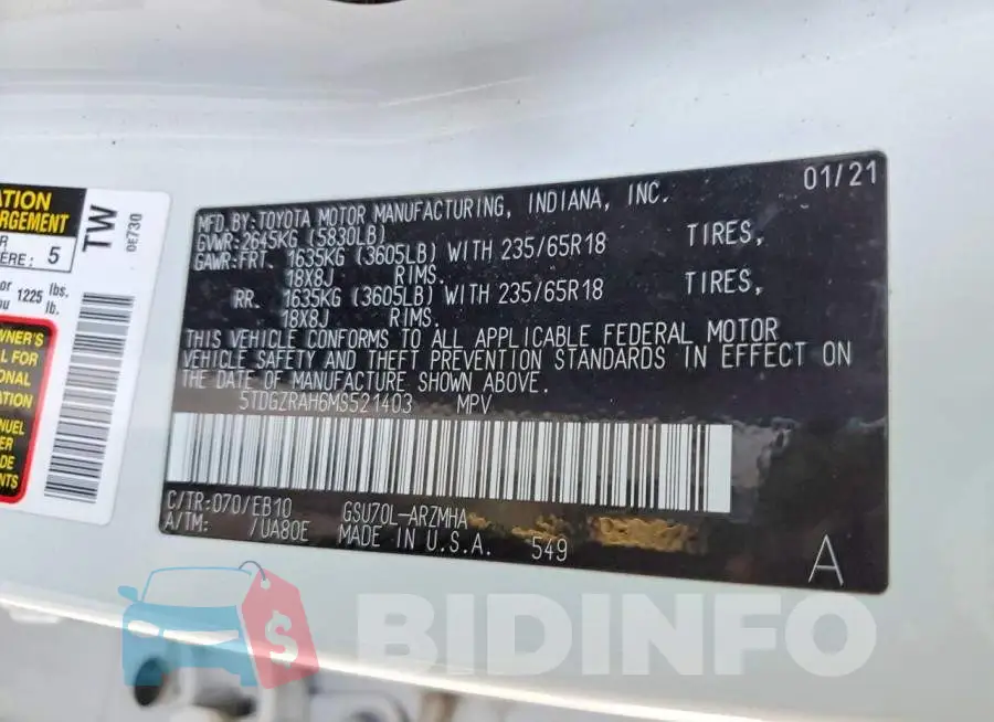 5TDGZRAH6MS521403 Photo# 13