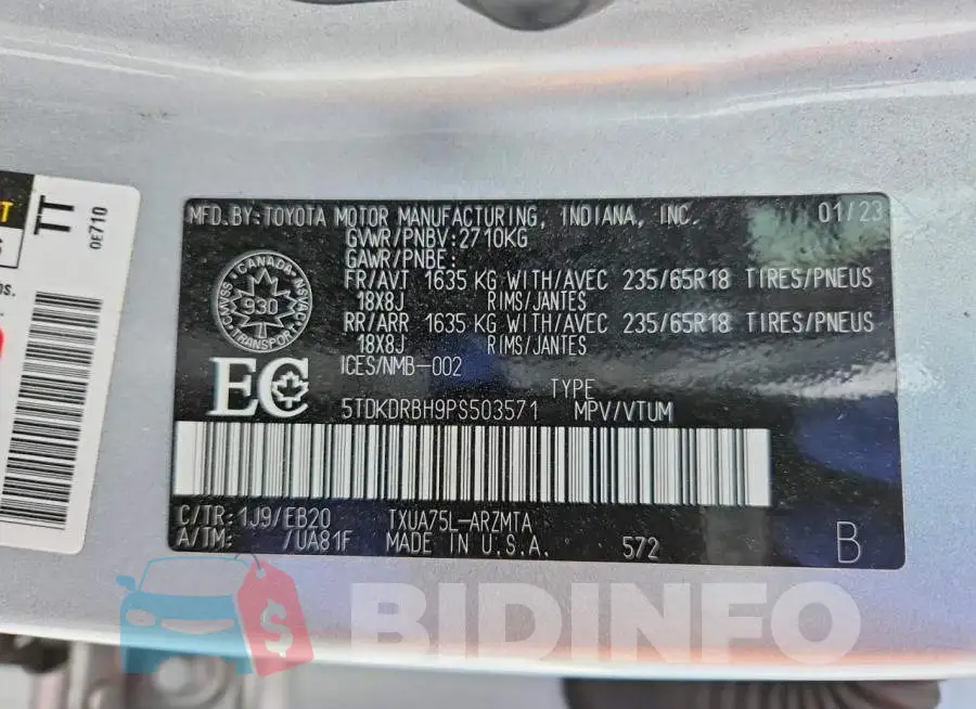 5TDKDRBH9PS503571 Photo# 13