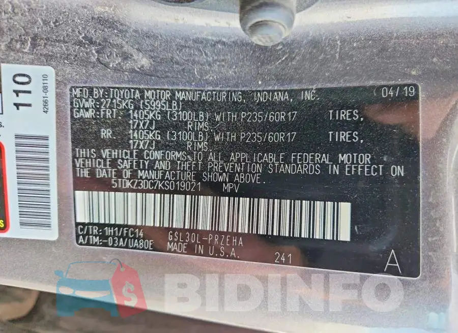 5TDKZ3DC7KS019021 Photo# 13