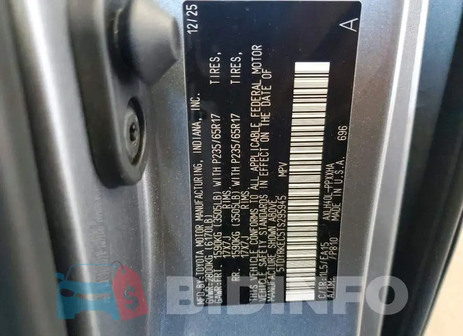 5TDYRKEC5TS295945 Photo# 13