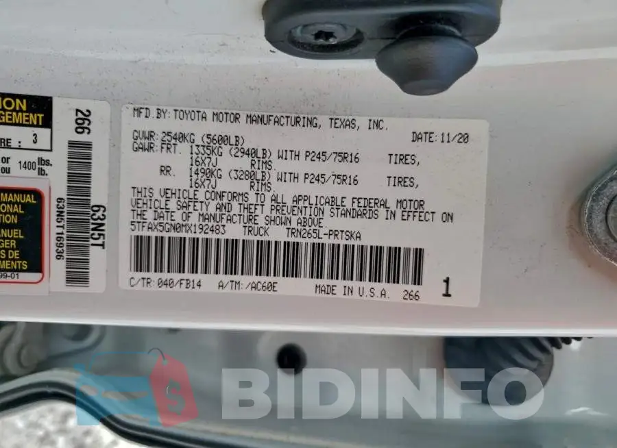 5TFAX5GN0MX192483 Photo# 13