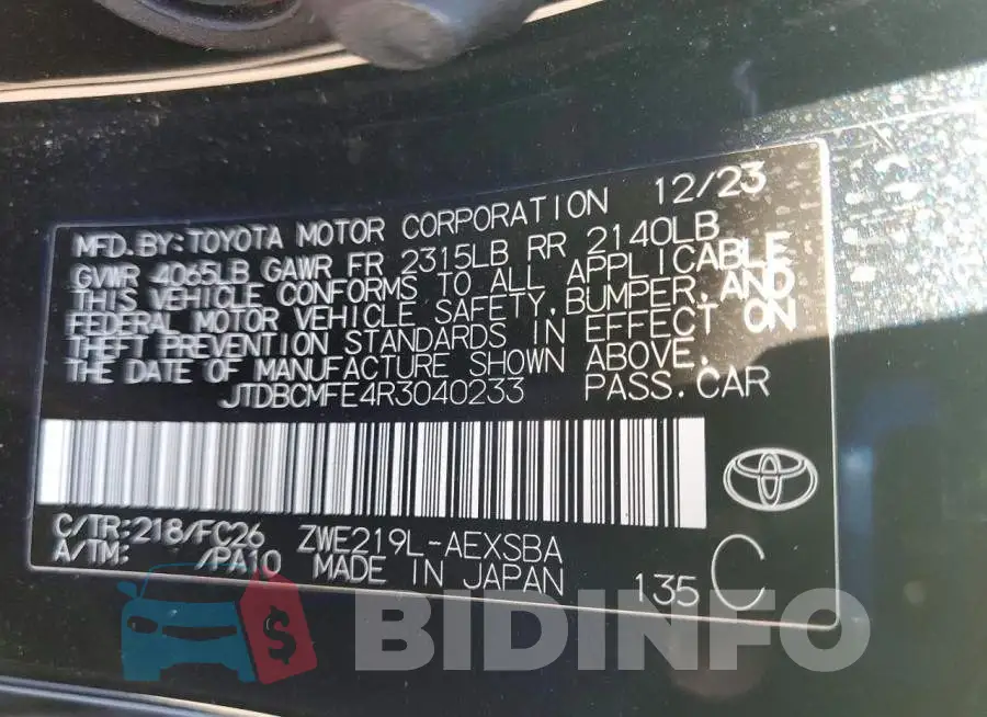 JTDBCMFE4R3040233 Photo# 13