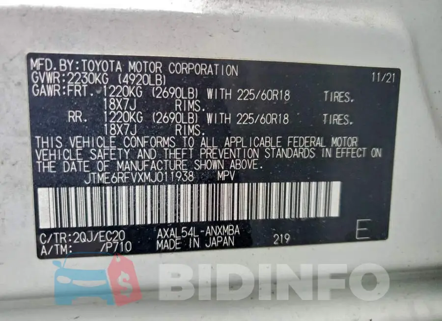 JTME6RFVXMJ011938 Photo# 14