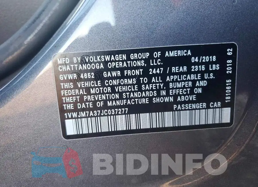 1VWJM7A37JC037277 Photo# 13